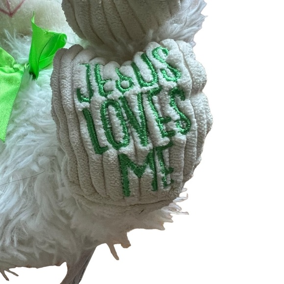 Fiesta Scruffy Lamb Sheep Bow Jesus Loves Me Soft Plush Stuffed Animal Toy White - Picture 3 of 5